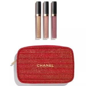 CHANEL 2022 Holiday Sheer Genius Lipgloss Trio Gift Set Tweed Bag Cosmetic Case